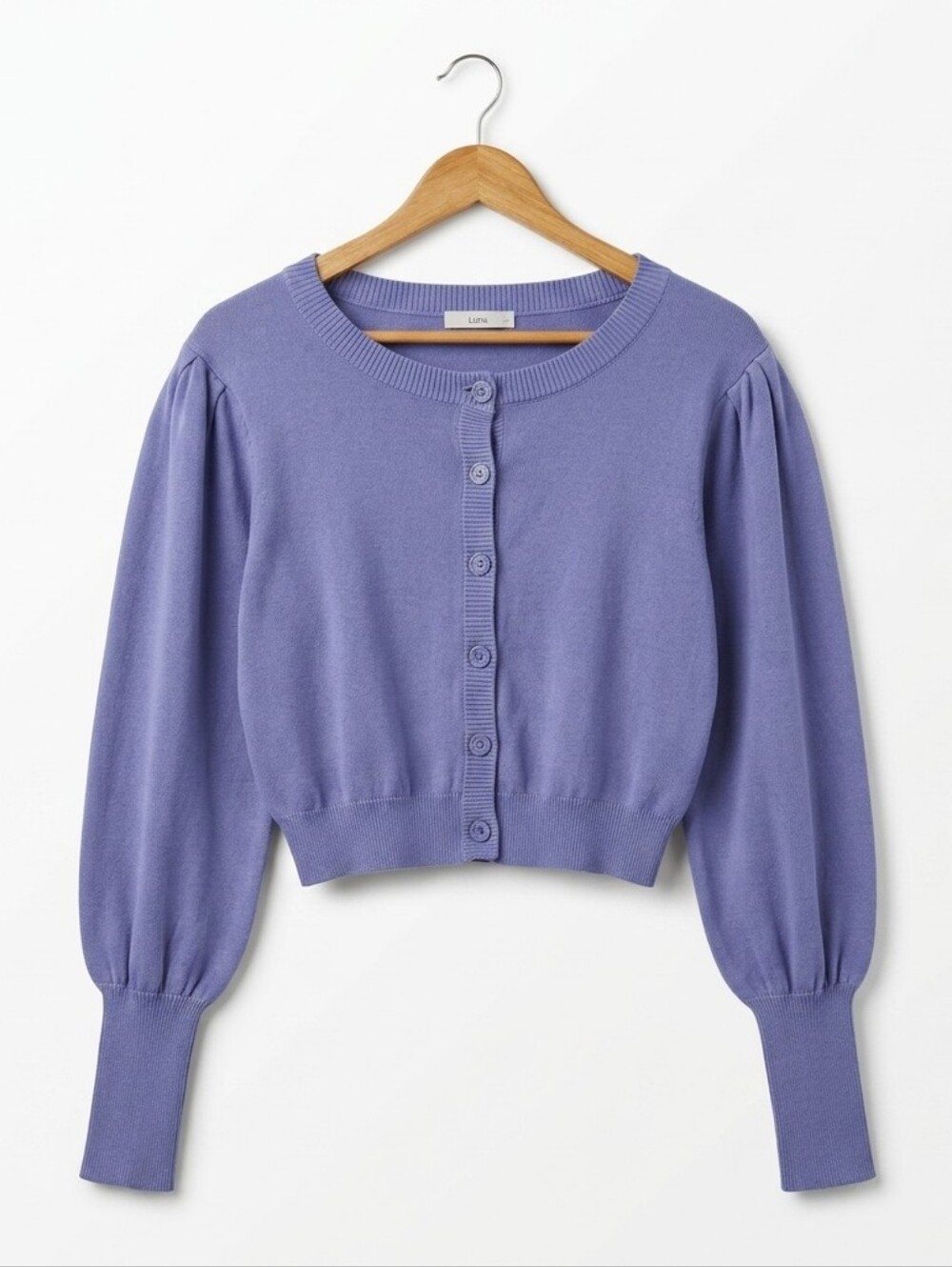 Puff Sleeve Purple Button-Up Cardigan